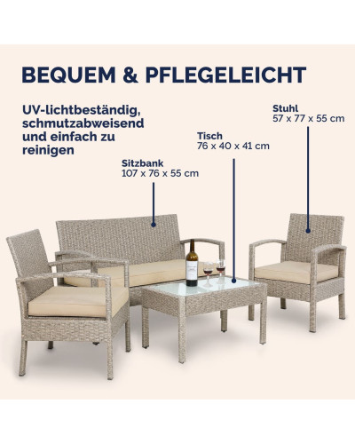 Polyrattan Lounge Set 4-tlg. Gartenmöbel Gruppe Creme